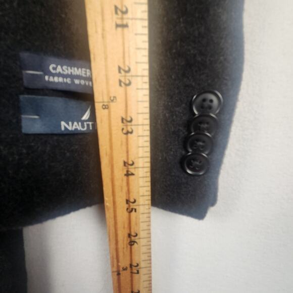 Nautica Barge Overcoat Men 38R Charcoal Gray Wool Cashmere Blend Italian Fabric - Picture 12 of 16